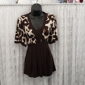 Brown Leopard Print Tunic Top